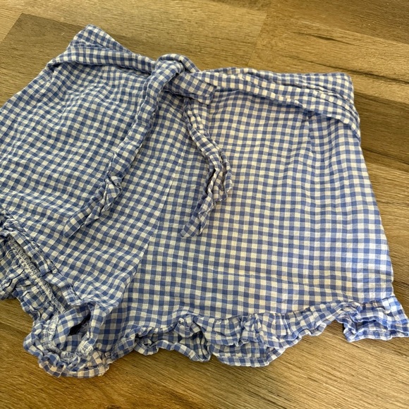 H&M Blue Gingham Women's High Waist Ribbon Ruffle Shorts sz 4 - Picture 3 of 8